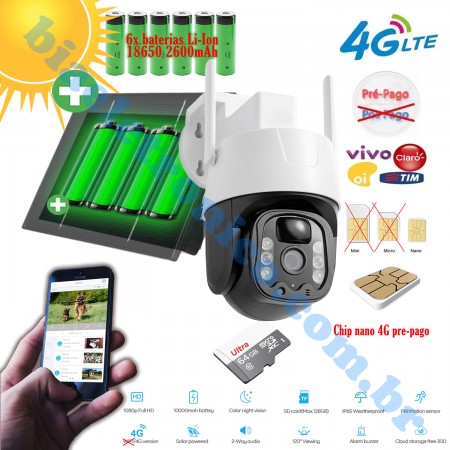 Kit Câmera de Segurança DOME 4G Movida a Energia Solar + 64Gb - 08