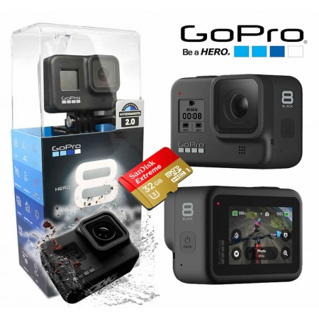 Câmera Esportiva GoPro Hero8 BLACK 4K 60FPS HyperSmooth 2.0 + 32GB EXTREME