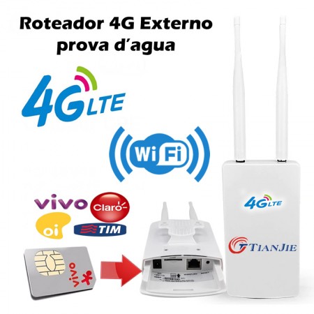 Roteador 4g Externo Ip66 Prova De Chuva Antena Dupla 150mbps